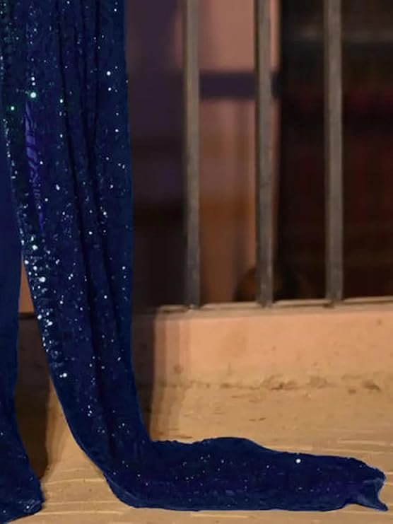 AKHILAM Women's Heavy Georgette Sequence Work Saree With Unstitched Blouse Piece - Image 5