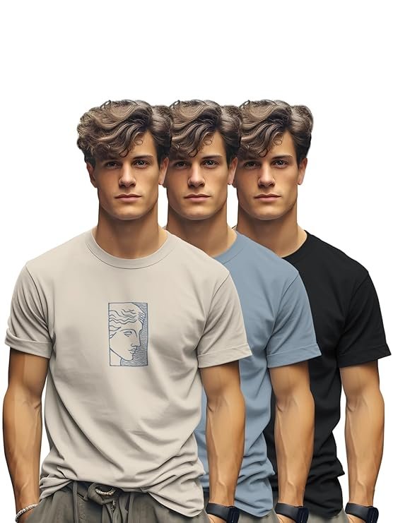 BULLMER Trendy Printed Cotton Blend Crew Neck/Round Neck Half Sleeve Tshirt for Men - Pack of 3 - Image 6