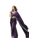 Yashika Women's Hot Fix Solid Color Satin Moss Saree with Unstitched Blouse Material