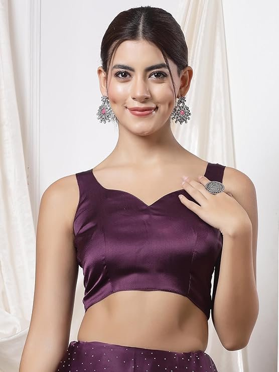 SIRIL Women's Satin Silk Hot Fixing Stone Work Saree with Unstitched Blouse - Image 2