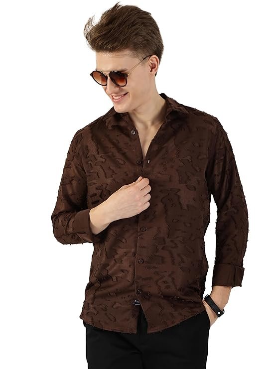 Thomas Scott Men's | Solid | Textured Fabric | Full Sleeve | Slim Fit | Polyester-Blend | Cutaway | Casual Shirt