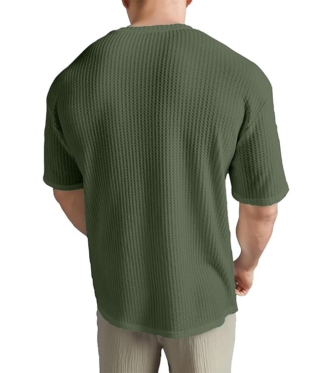 SHODOX Mens Solid Dotted Unique Design Oversized Tshirt for Men - Round Neck Loose Fit Drop Shoulder Mens T-Shirt - Image 3