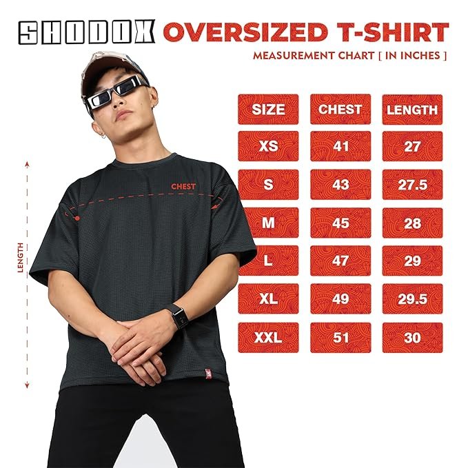 SHODOX Mens Solid Dotted Unique Design Oversized Tshirt for Men - Round Neck Loose Fit Drop Shoulder Mens T-Shirt - Image 4