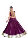 Learnxtra Traditional Navratri Rayon Lehenga with Gamthi Work Blouse, Black and Gold, Sleeveless Crop Top Style (wine)