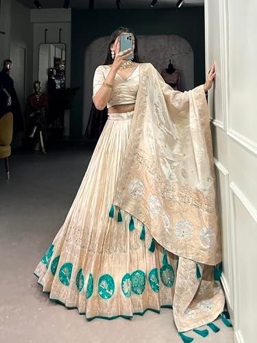 LooknBook Art Women's Pure Shimmer With Mirror And Beads (Moti) Hand Work lehenga choli (Bottle Green) - Image 4