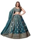 ADHIA Women's Tissue Silk Embroidery Work Lehenga Choli With Dupatta Set (Standard, Teal (blue), Large)