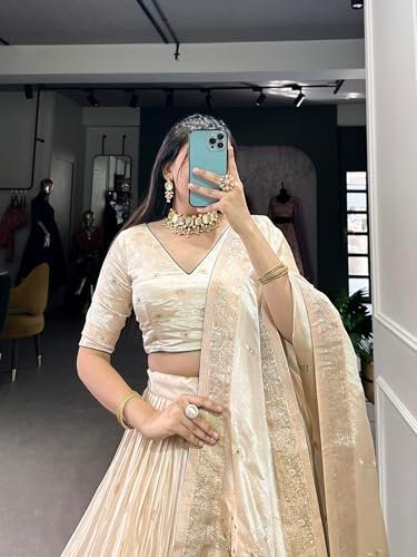 LooknBook Art Women's Pure Shimmer With Mirror And Beads (Moti) Hand Work lehenga choli (Bottle Green) - Image 7