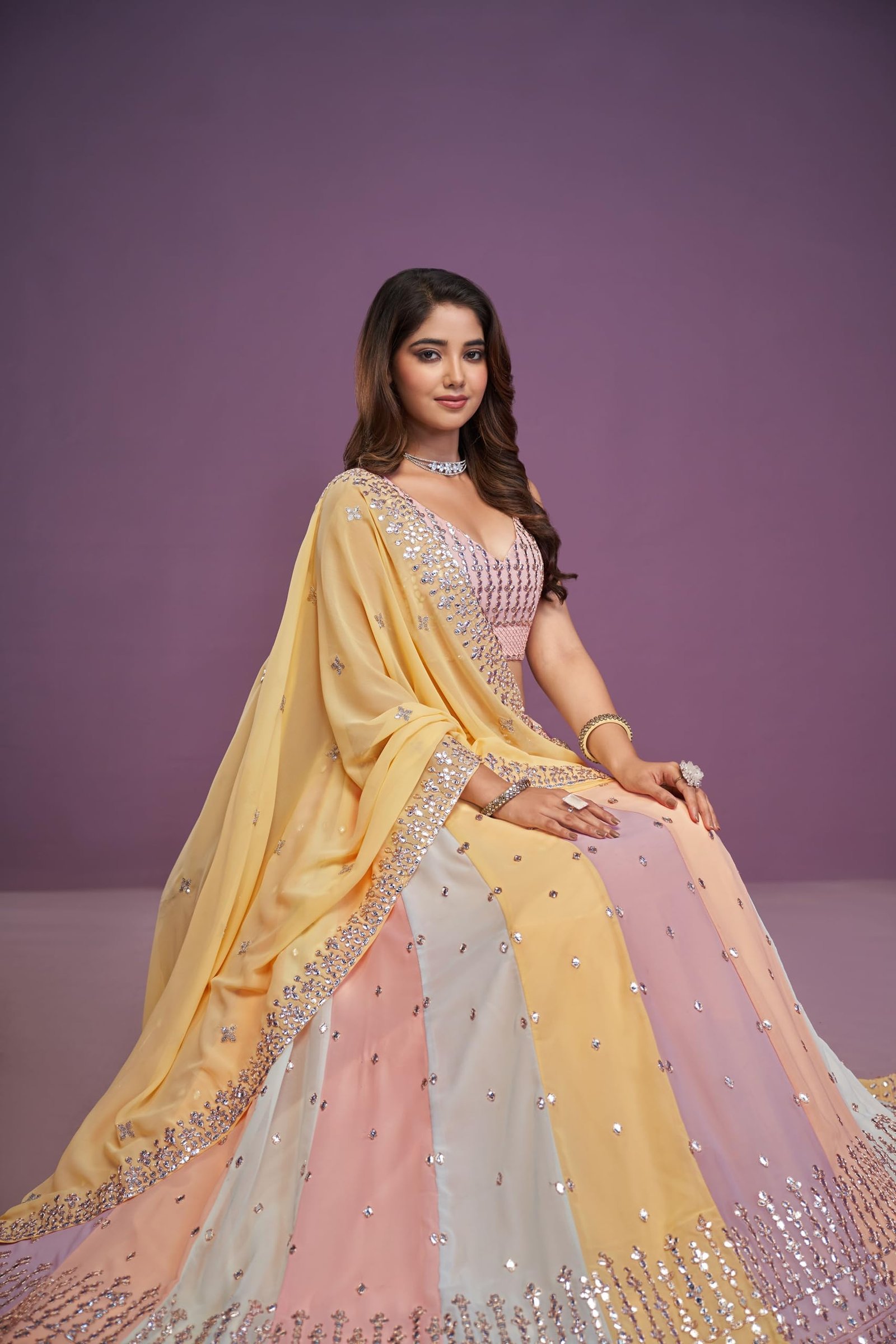 Jihu Culture Women'S Georgette Multi Lehenga Choli Embroidered Chnaiya Choli | Finish Type: Semi-Stitched | Size: Semi Sttiched - Image 4