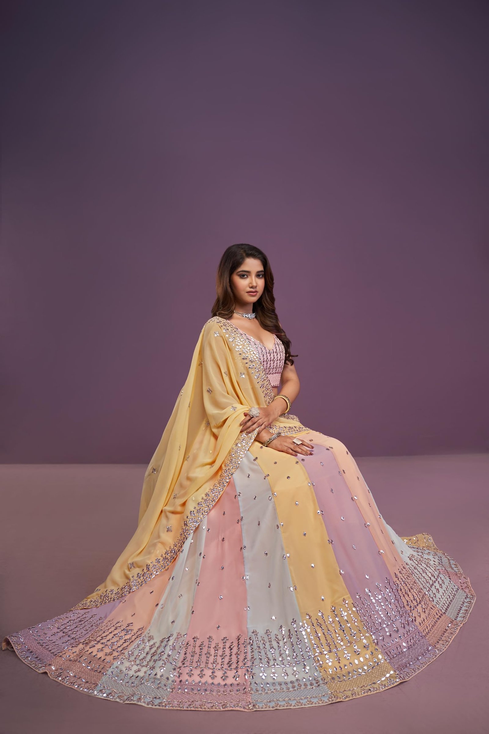 Jihu Culture Women'S Georgette Multi Lehenga Choli Embroidered Chnaiya Choli | Finish Type: Semi-Stitched | Size: Semi Sttiched - Image 3