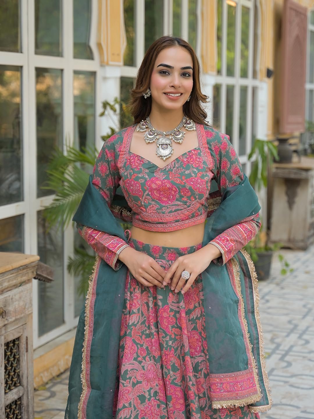 Divena Green Printed Cotton Lehenga with Choli and Dupatta - Image 3