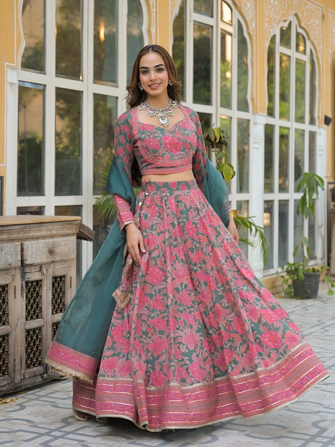 Divena Green Printed Cotton Lehenga with Choli and Dupatta - Image 7