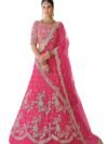 Divine Exim Women's Net Semi Stitched Lehenga Choli with Dupatta | Thread and Sequin Embroidery Pattern | Traditional, Wedding, Ethnic Wear Lehenga (Pink)