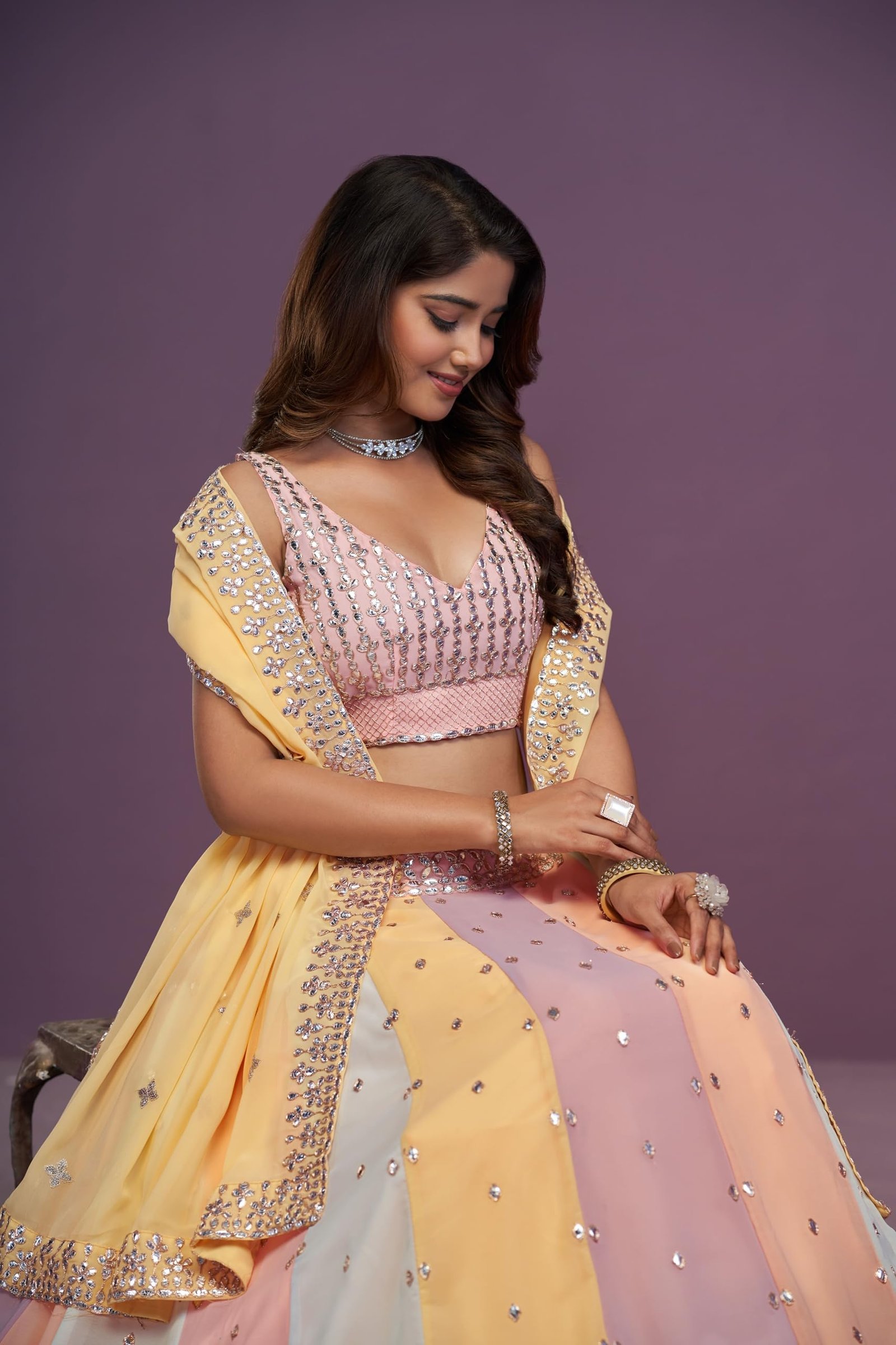 Jihu Culture Women'S Georgette Multi Lehenga Choli Embroidered Chnaiya Choli | Finish Type: Semi-Stitched | Size: Semi Sttiched - Image 5