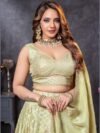 ADHIA Women's Banarasi Silk Lehenga, Dupatta & Blouse Set | Traditional Wear Lehenga Choli for Women (Light Green, L)