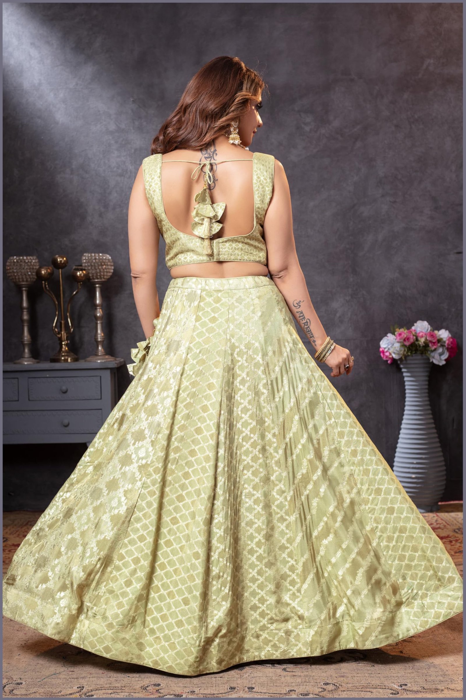 ADHIA Women's Banarasi Silk Lehenga, Dupatta & Blouse Set | Traditional Wear Lehenga Choli for Women (Light Green, L) - Image 5