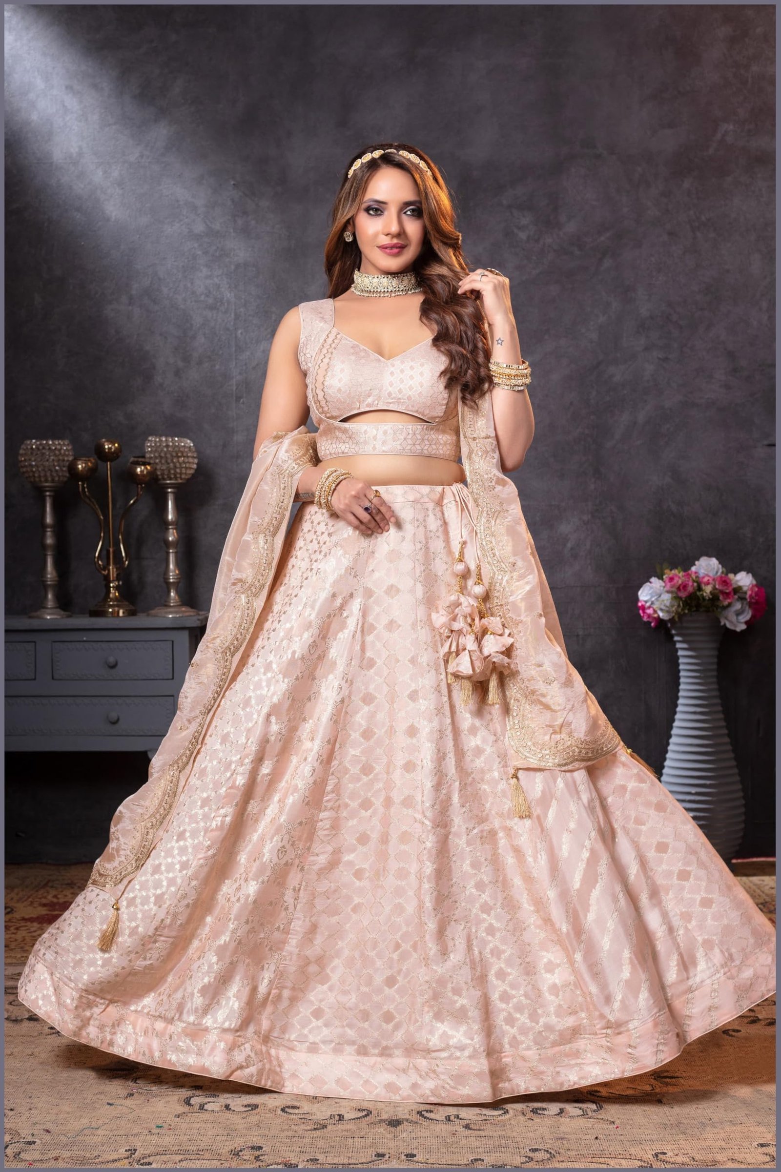 ADHIA Women's Banarasi Silk Lehenga, Dupatta & Blouse Set | Traditional Wear Lehenga Choli for Women (Light Pink, L) - Image 2
