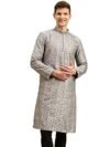 Sanwara Men's Grey Embroidered Art Silk Ethnic Kurta