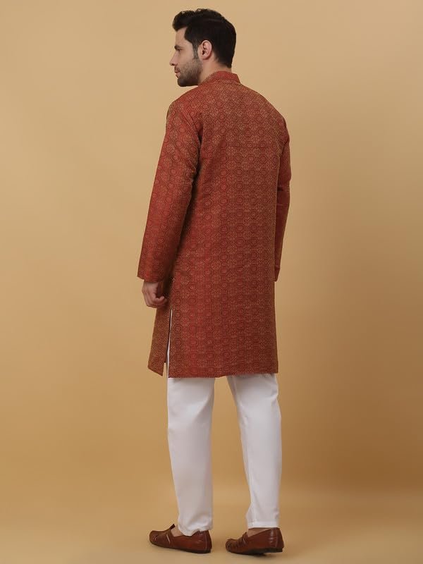 KRAFT INDIA Men's Silk Blend Jacquard Bandhani Maroon Kurta Only (Size- Large) - Image 7
