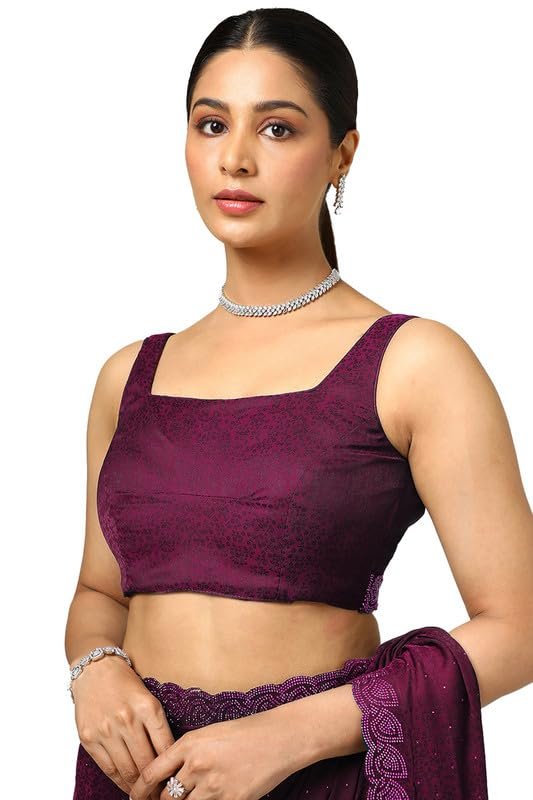 Soch Womens Wine Chiffon Floral Print Saree With Stone Work - Image 3