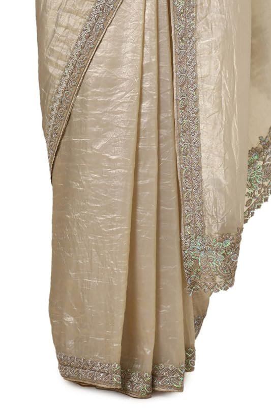 Soch Womens Beige Organza Embroidered Saree With Sequins - Image 4