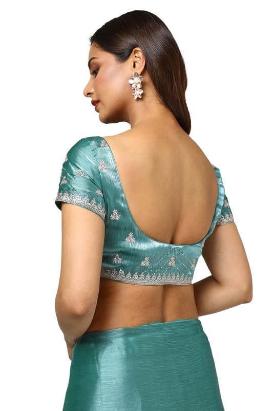 Soch Womens Teal Organza Embroidered Saree With Stone Work - Image 2