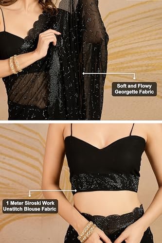 TRENDMALLS Women's Georgette Siroski work Saree with Unstitched Blouse Piece (K1207-Black) - Image 5