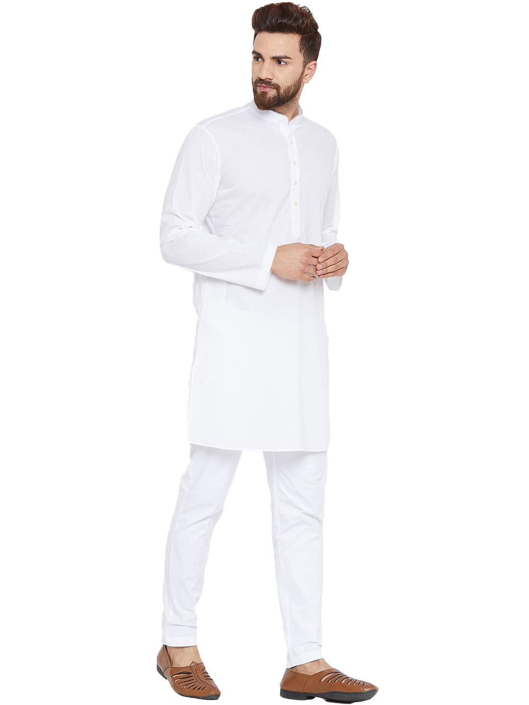 Vastraa Fusion Men's Cotton Solid Kurta Pajama Set (VS1111-46_White_XXX-Large) - Image 6