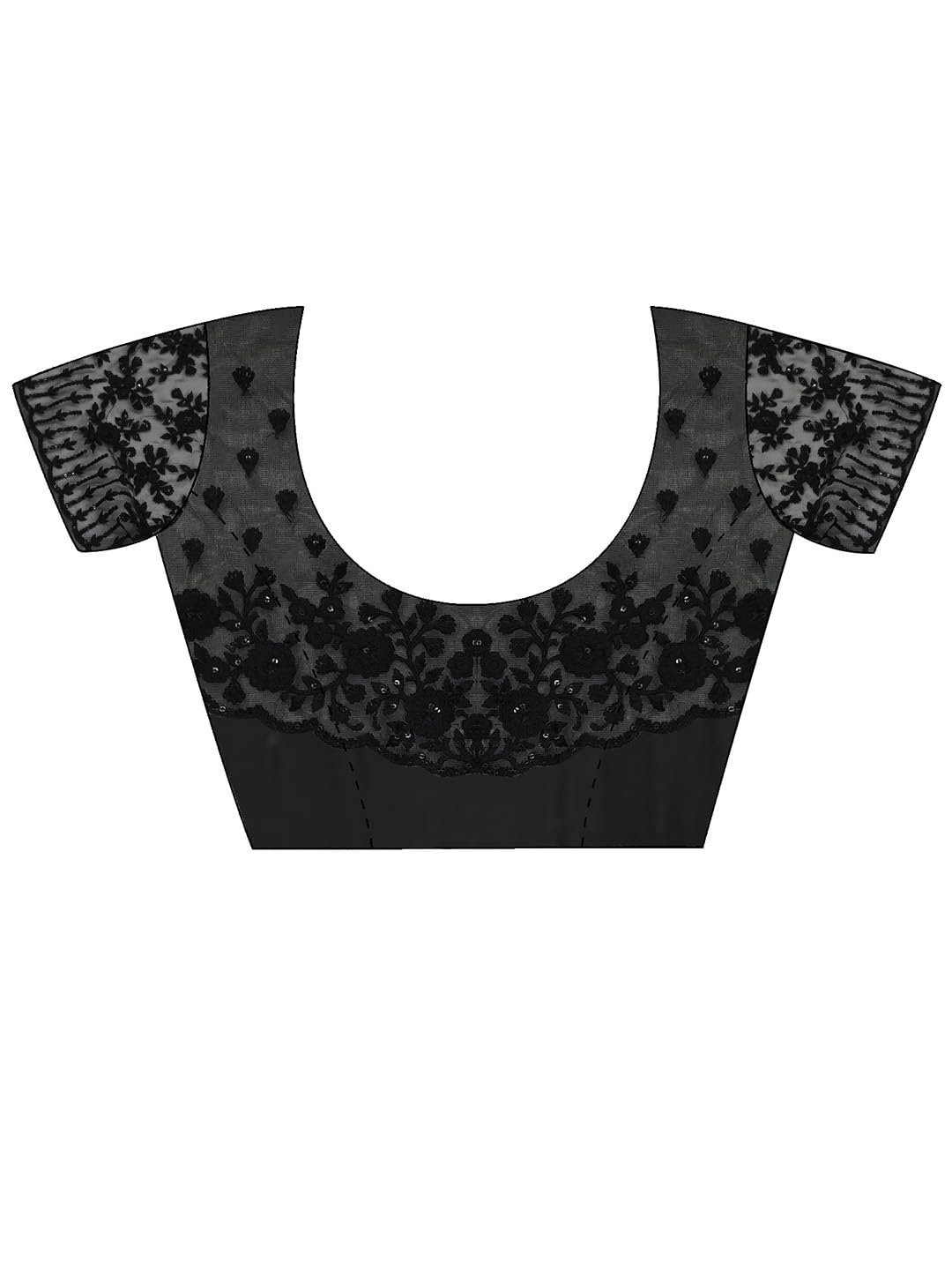 AKHILAM Women's Black Pure Chiffon Embroidered Saree With Unstitched Blouse (SILVER902I_TFH) - Image 2