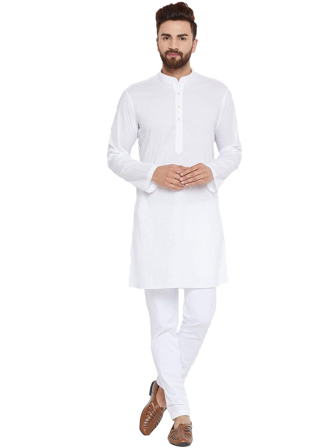 Vastraa Fusion Men's Cotton Solid Kurta Pajama Set (VS1111-46_White_XXX-Large) - Image 4