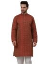 KRAFT INDIA Men's Silk Blend Jacquard Bandhani Maroon Kurta Only (Size- Large)