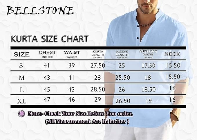 Bellstone Men's Cotton Blend Solid Regular Fit Kurta (KURTA1500_Single_Sky Blue_Medium - Image 2