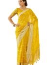 Soch Womens Yellow Organza Embroidered Saree with Thread Work(8907175714638)