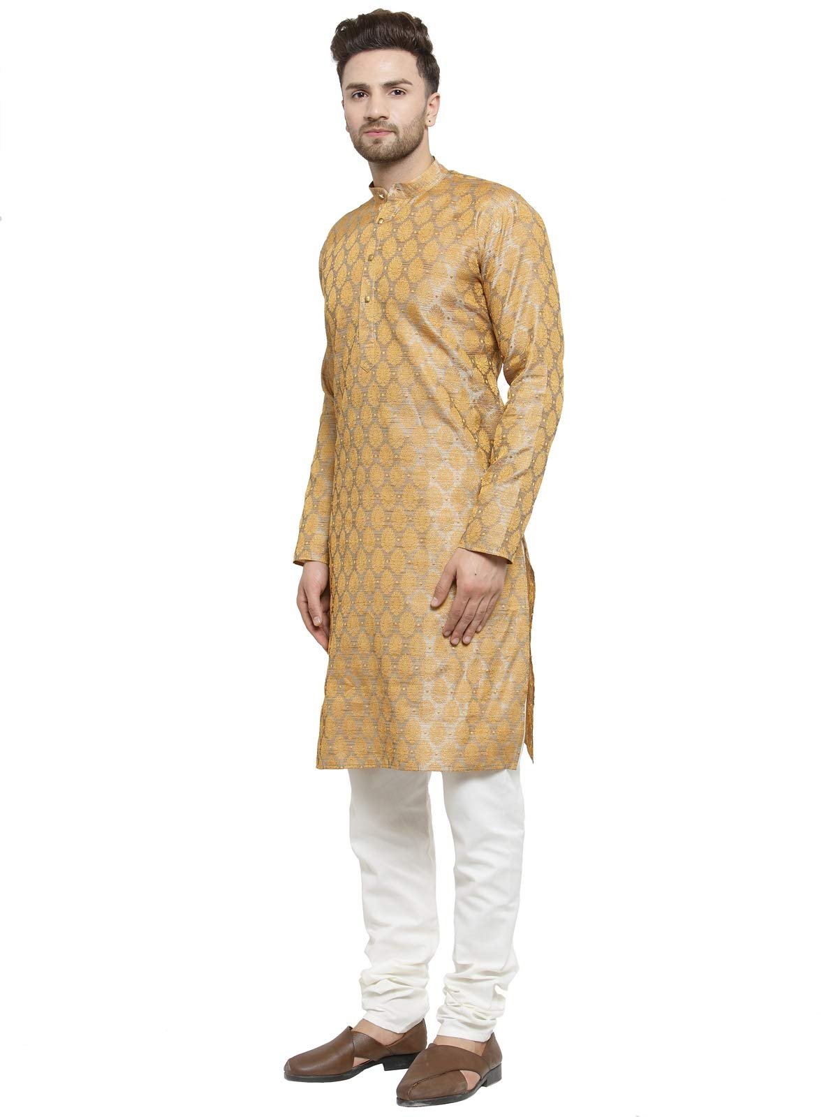 Jompers Men's Jacquard Silk Kurta and Pyjama(Silver,M) - Image 5