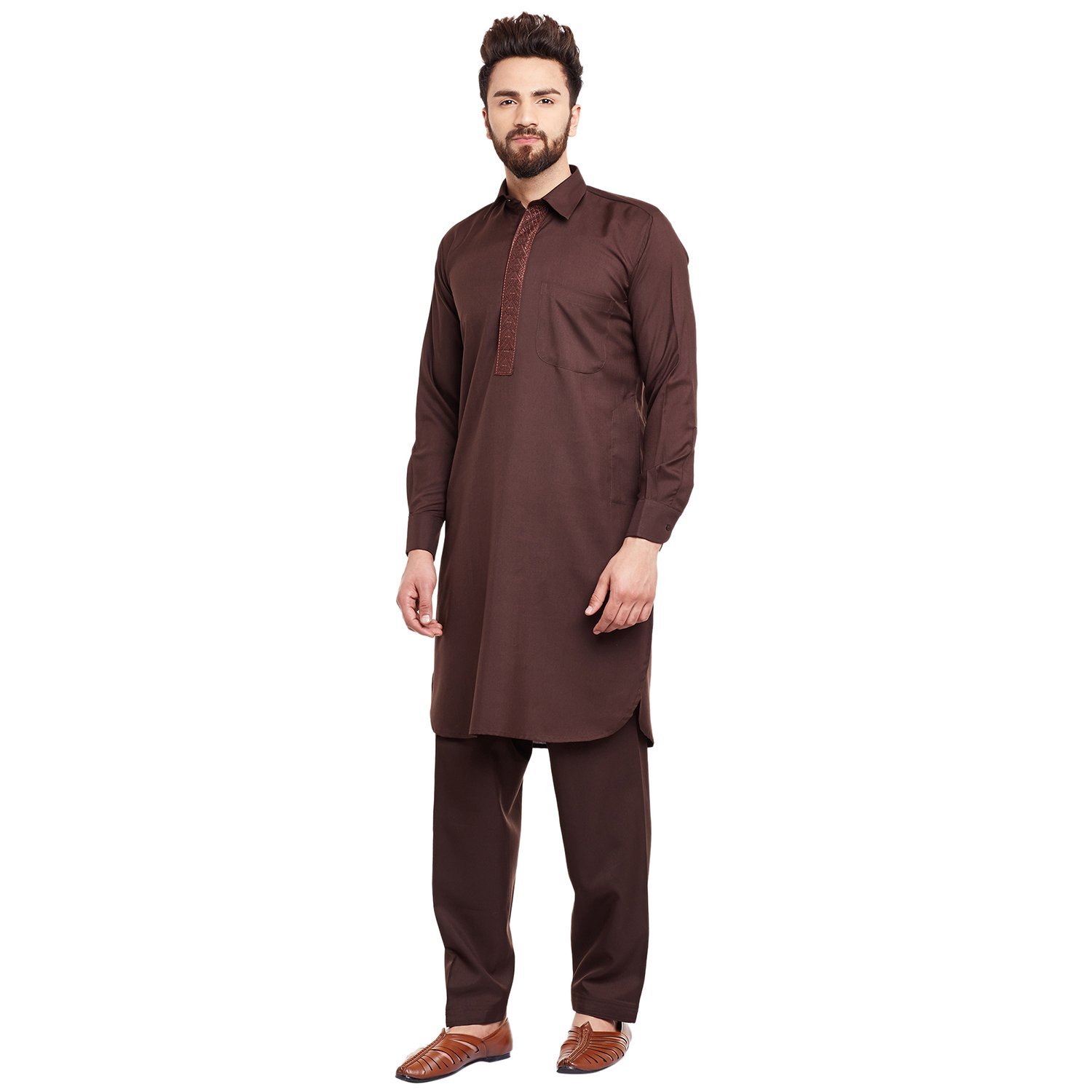 SOJANYA (Since 1958 Men's Chocolate Brown Cotton Blend Pathani Kurta Salwar - Image 5