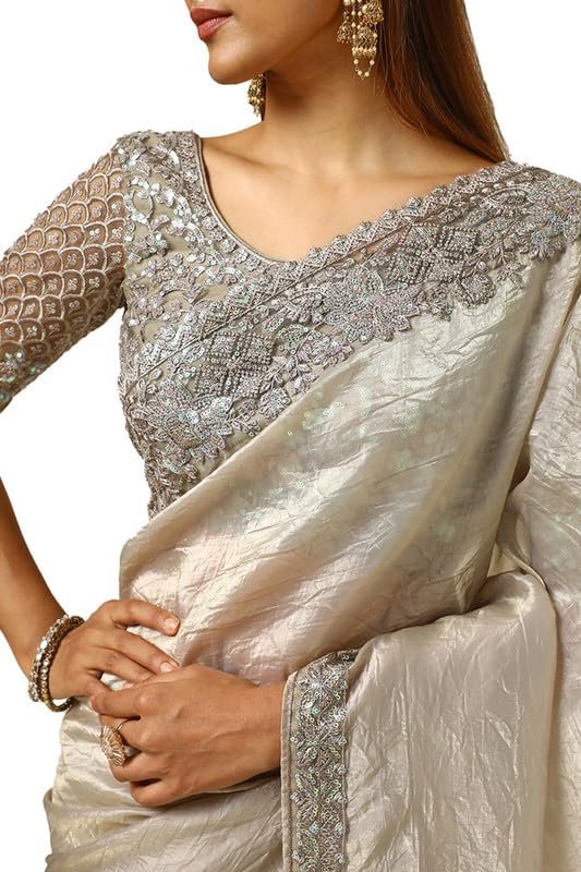Soch Womens Beige Organza Embroidered Saree With Sequins - Image 3