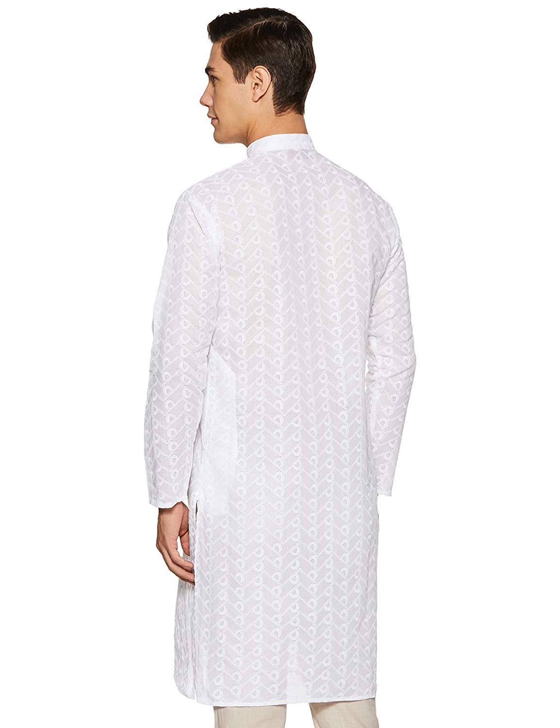 Royal Kurta Men's Cotton A-Line Kurta (Chikan-Kurta_White_44) - Image 3