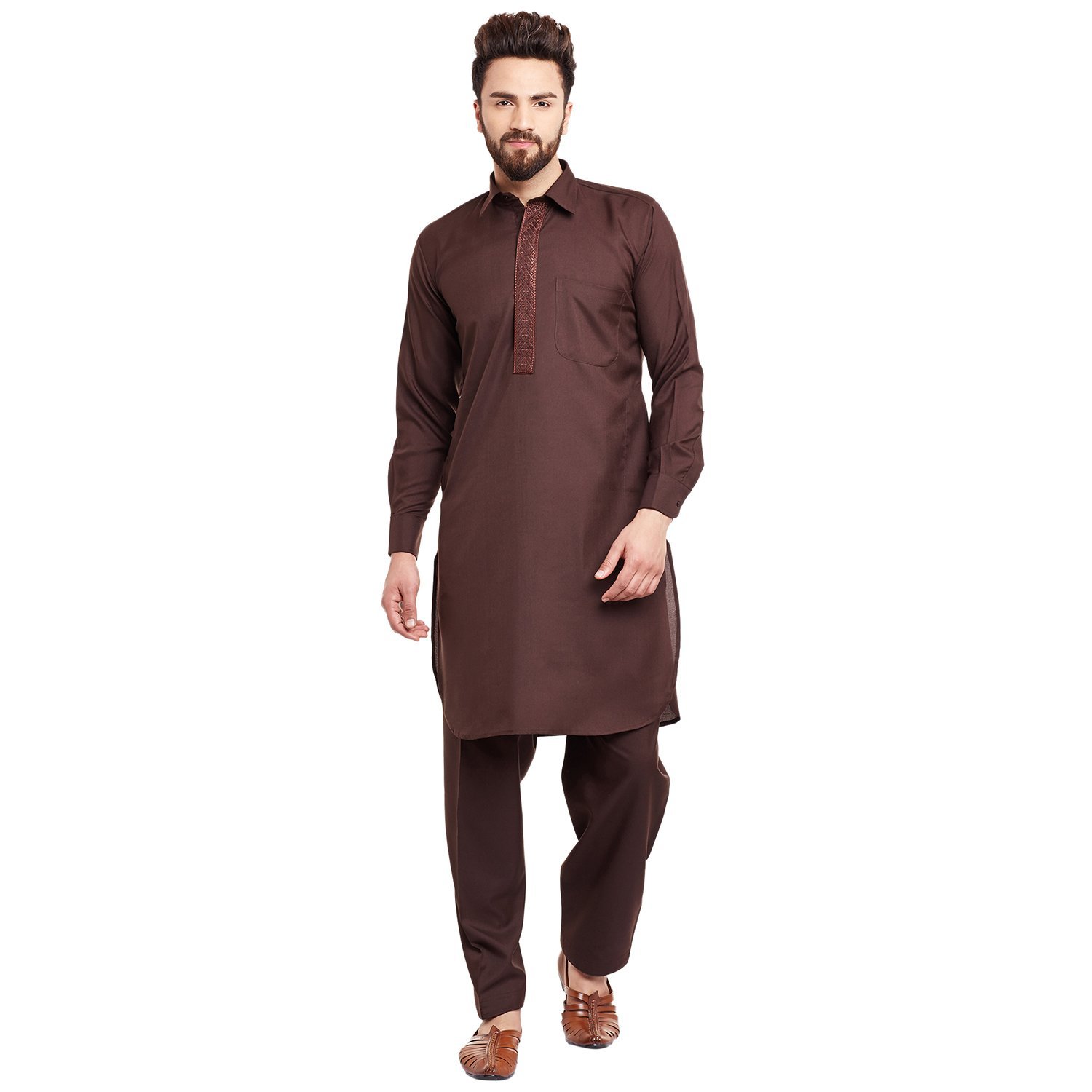 SOJANYA (Since 1958 Men's Chocolate Brown Cotton Blend Pathani Kurta Salwar - Image 4