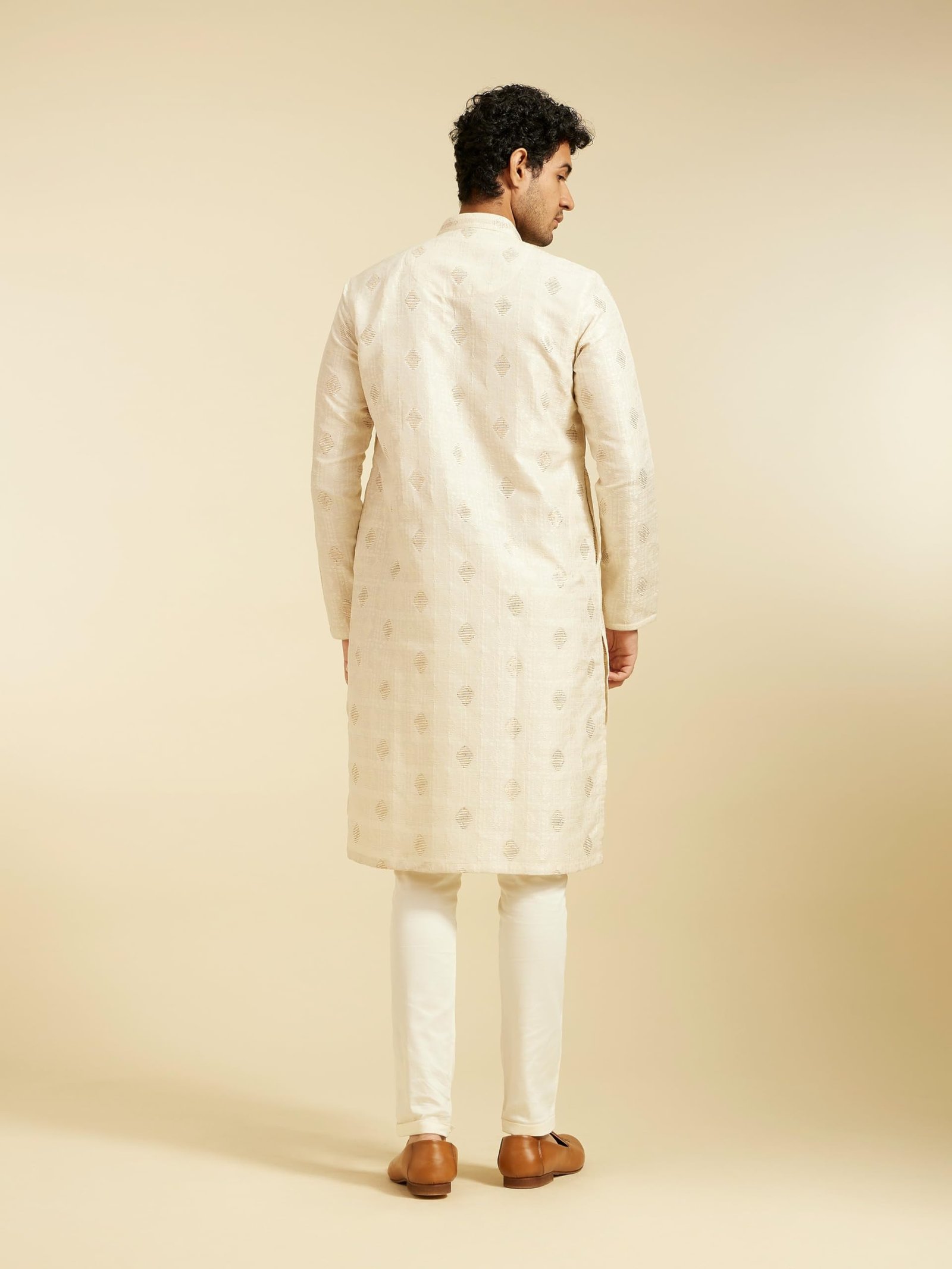 DIWAS BY MANYAVAR Men's Brocade | Jacquard Weave Kurta (Cream,XXXL) - Image 3