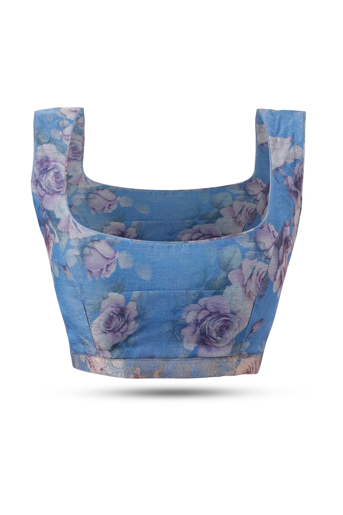 Soch Womens Powder Blue Chanderi Floral Print Saree With Zari Woven