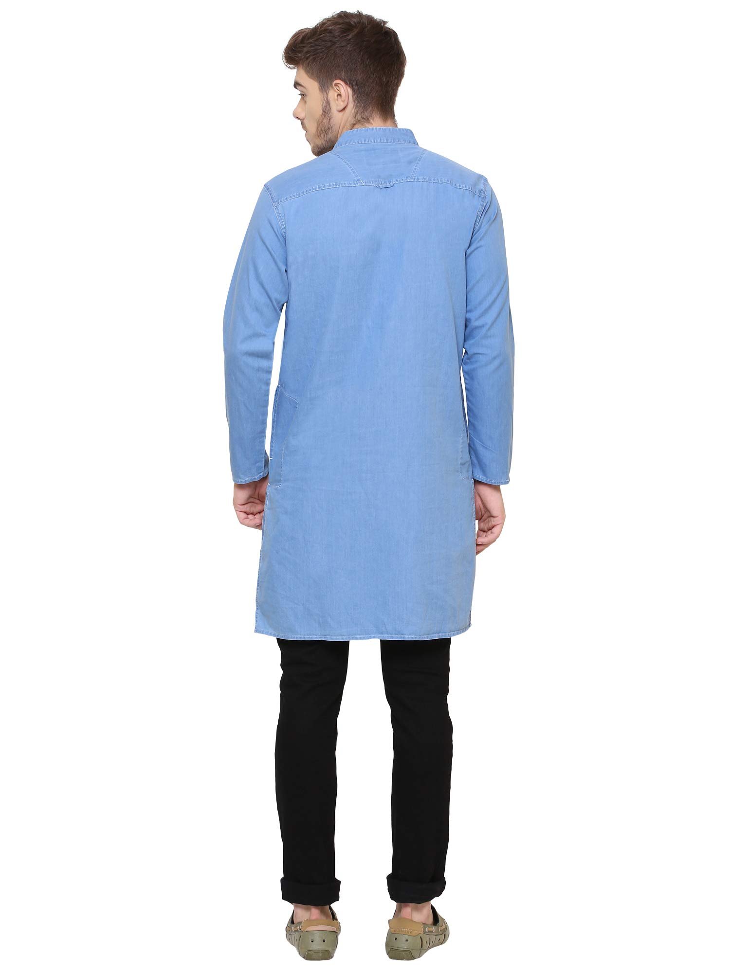 Kuons Avenue Men's Icewash Denim Long Kurta | Kurta Shirt for Men (KACLFS1243M_Icewash_Medium) - Image 8