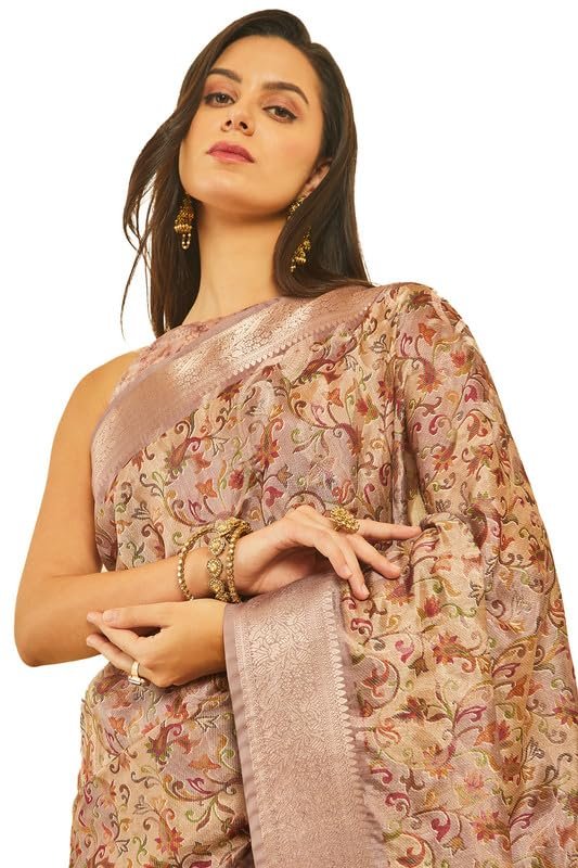 Soch Womens Lavender Chanderi Ethnic Print Jacquard Weave Saree - Image 4