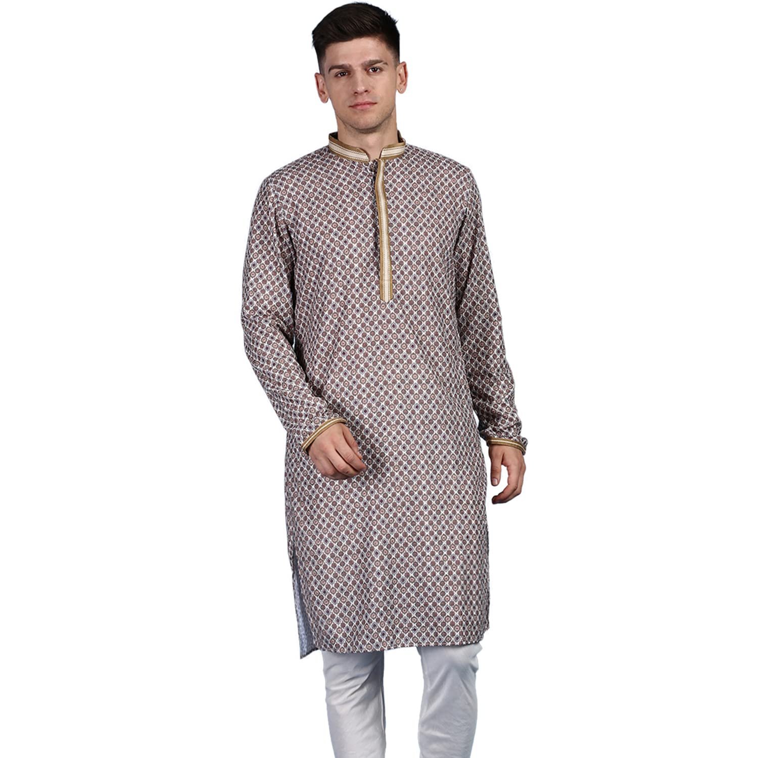 Sanwara Men's Chikankari Style Brown Coloured Cotton Kurta