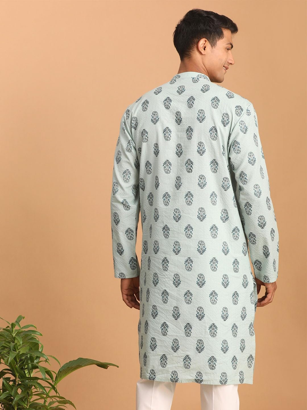 Shvaas By Vastramay Men's Aqua Cotton Knee Length Kurta - L_VSHVMK195_40 - Image 5