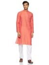Manyavar Men's Blended Kurta & Pyjama Set, Orange - (SDES204-318), Medium/38