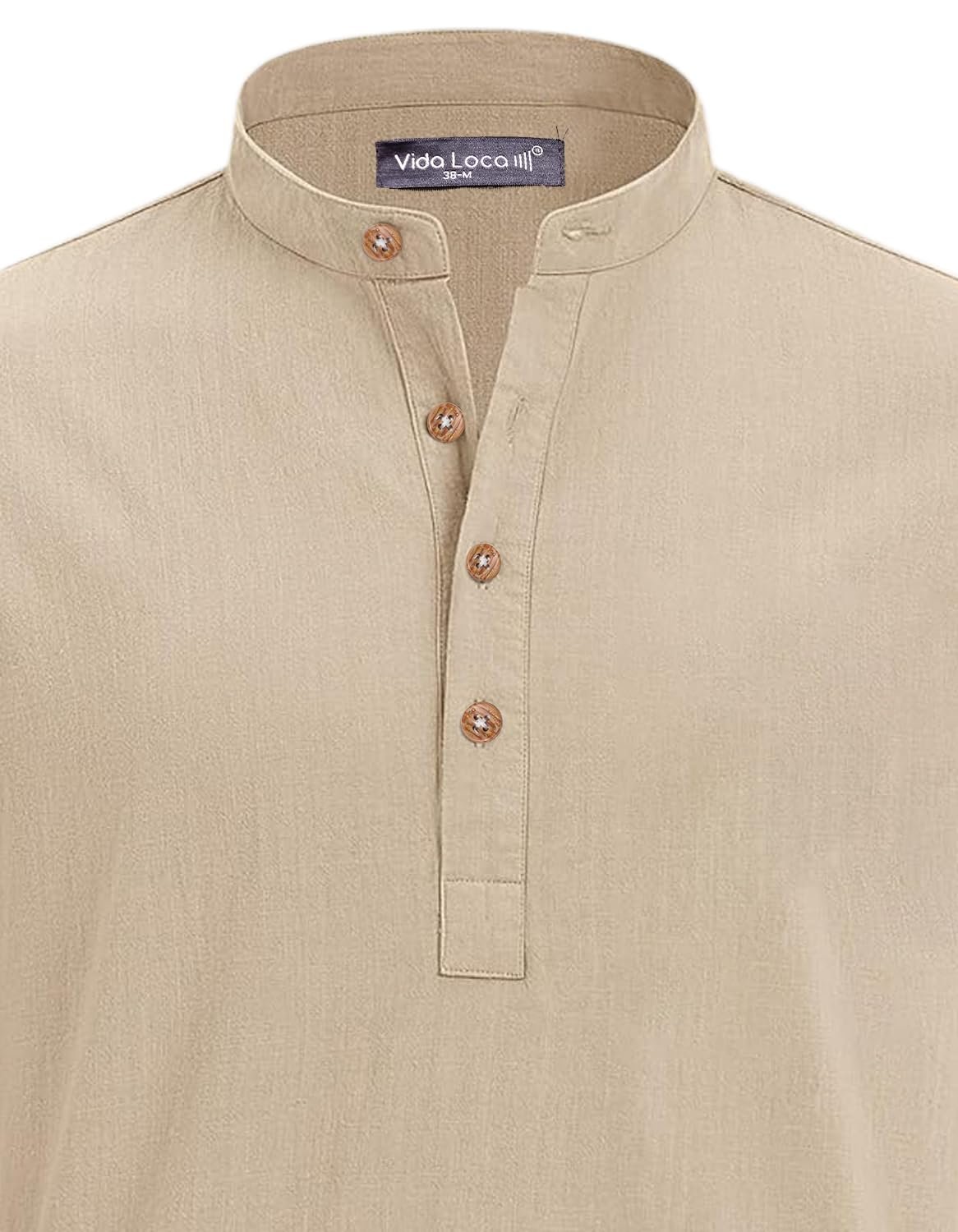 Vida Loca Beige Color Men Solid Cotton Blend Straight Kurta Shirt, Regular Fit - Image 3