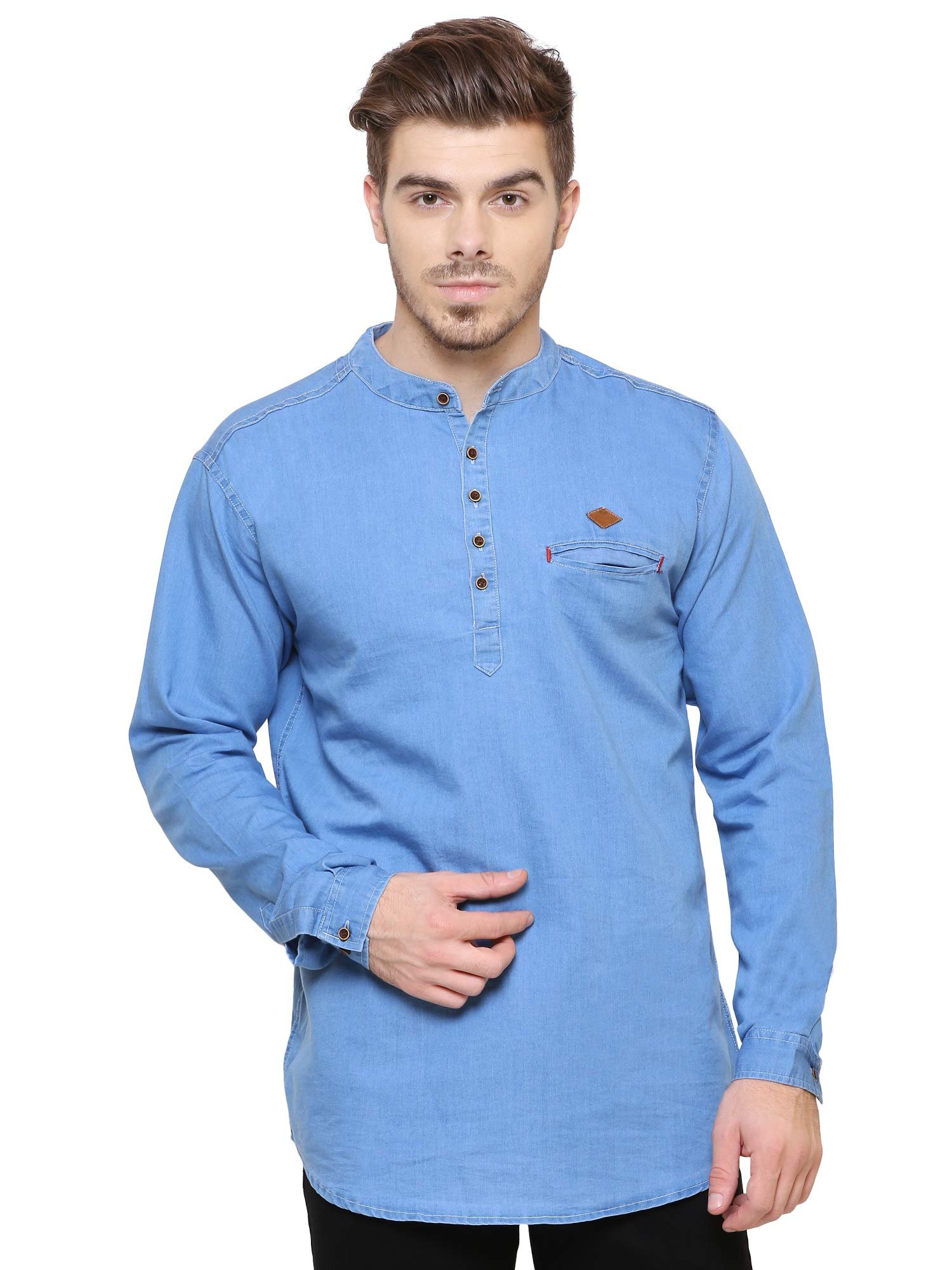 Kuons Avenue Men's Tailored Fit Denim Short Kurta (KACLFS1169E-XL_Sky Blue_X-Large)