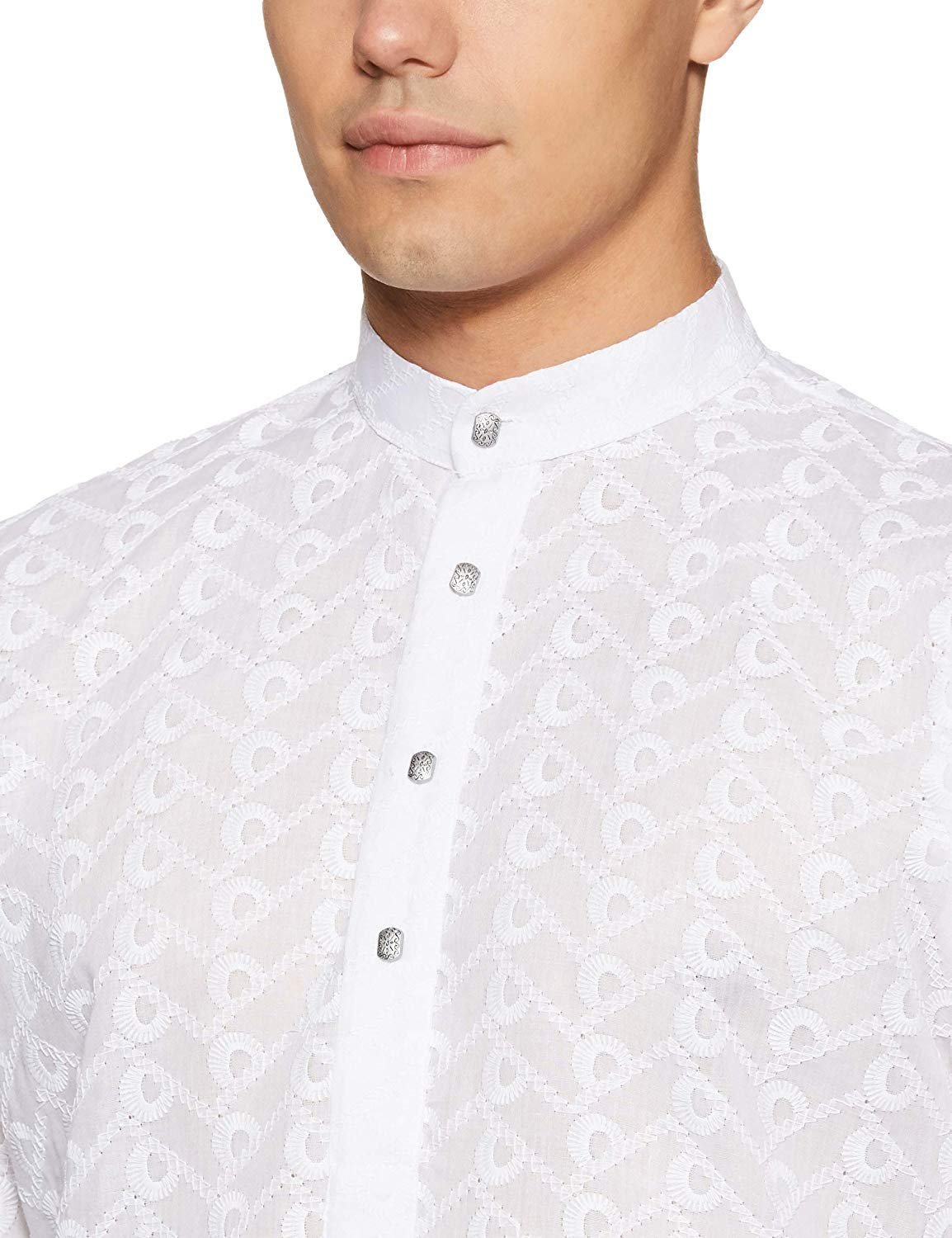 Royal Kurta Men's Cotton A-Line Kurta (Chikan-Kurta_White_44) - Image 2