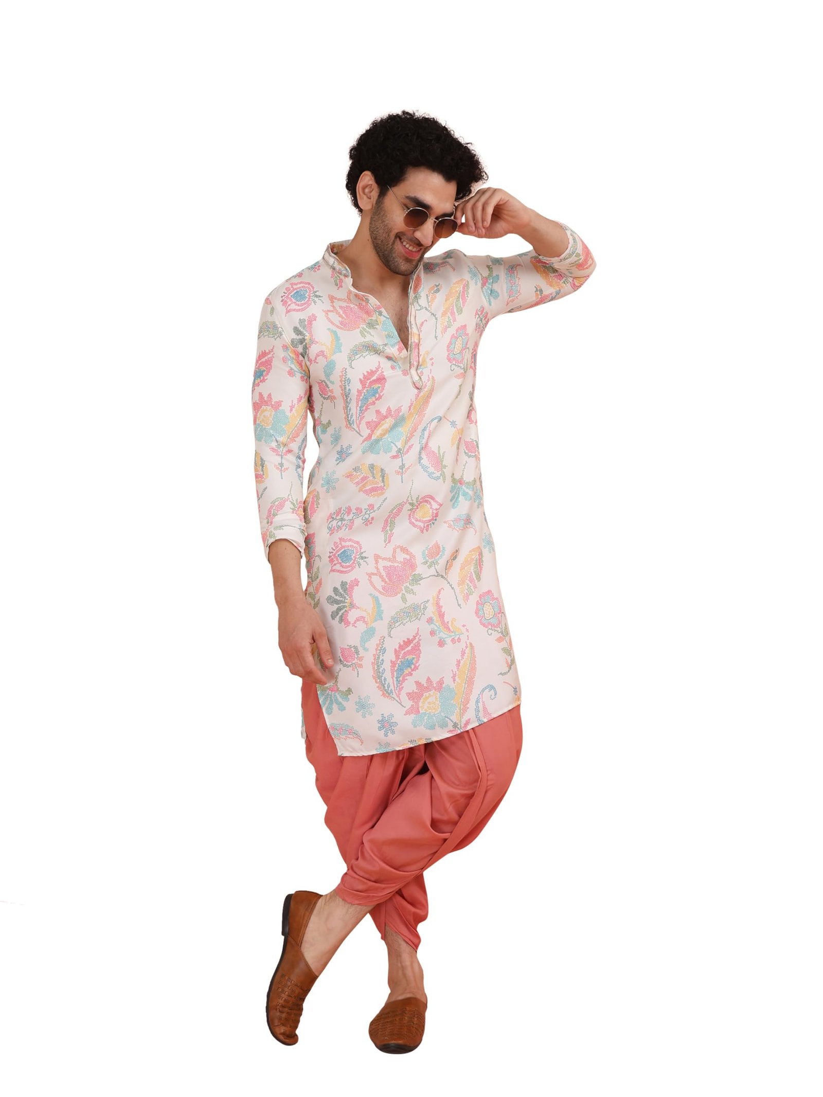 KISAH Mens Printed Pashmina Kurta Churidar Set - Traditional Ethnic Wear for Men for Weddings & Festivals, Multi, 38