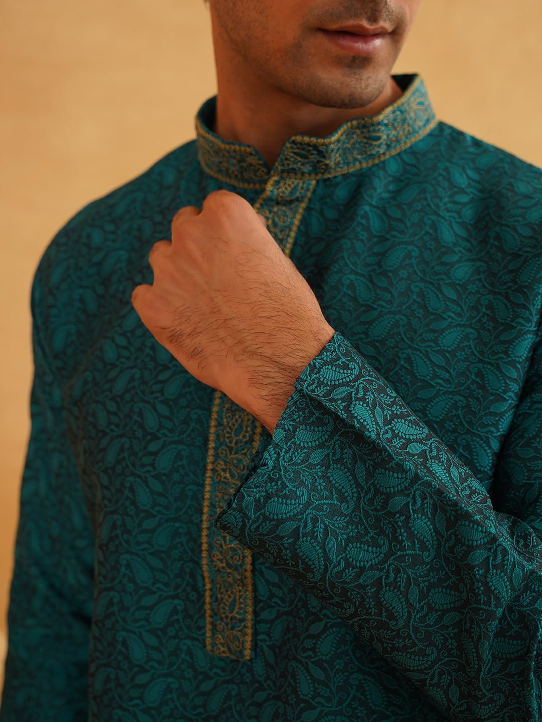 SOJANYA (Since 1958 Men's Jacquard Silk Kurta & Churidaar Pyjama - Image 5