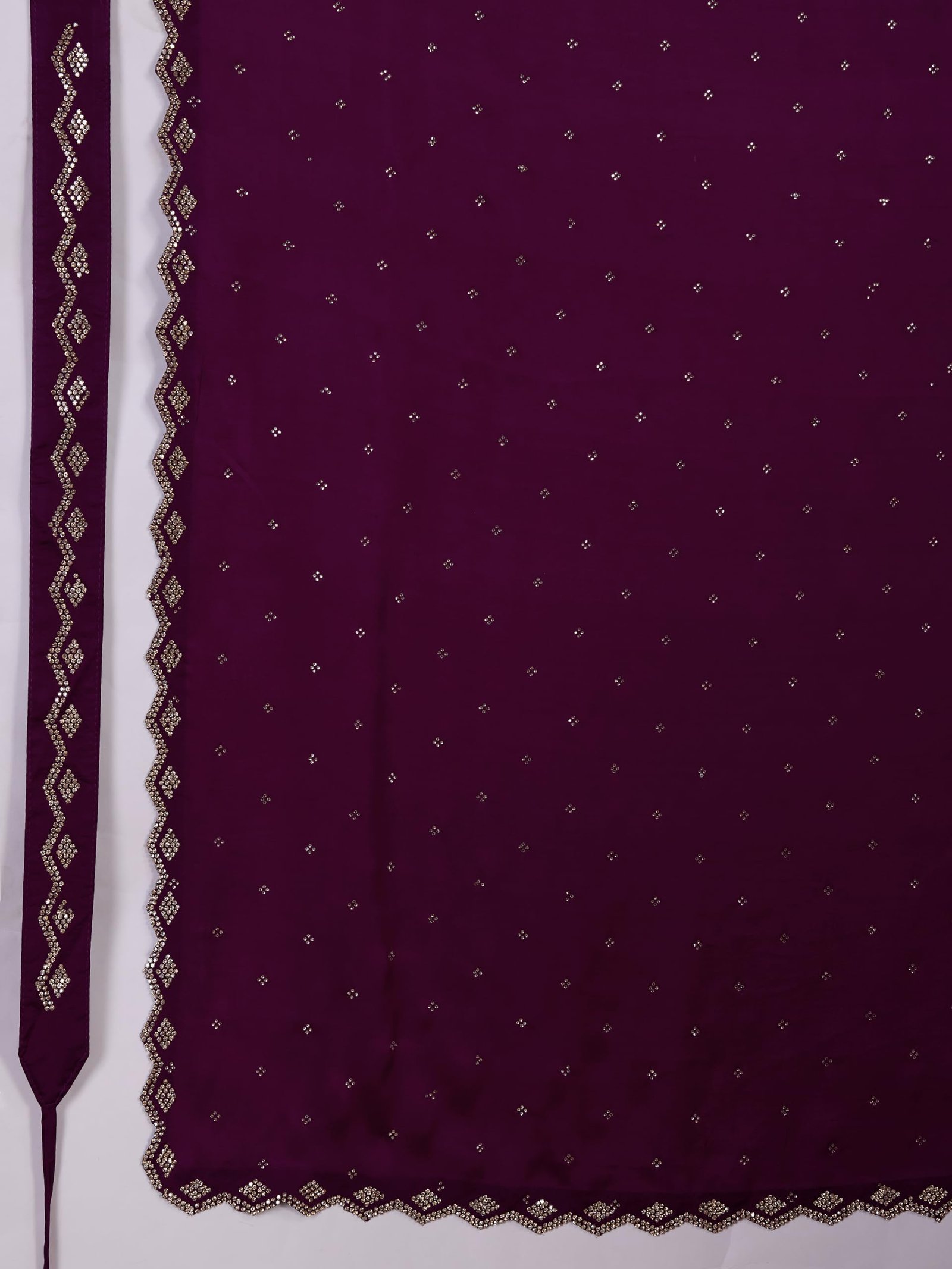 TRENDMALLS Women's Satin Silk Siroski Zarkan Work Saree with Unstitch Blouse Piece (K1102-Purple) - Image 4